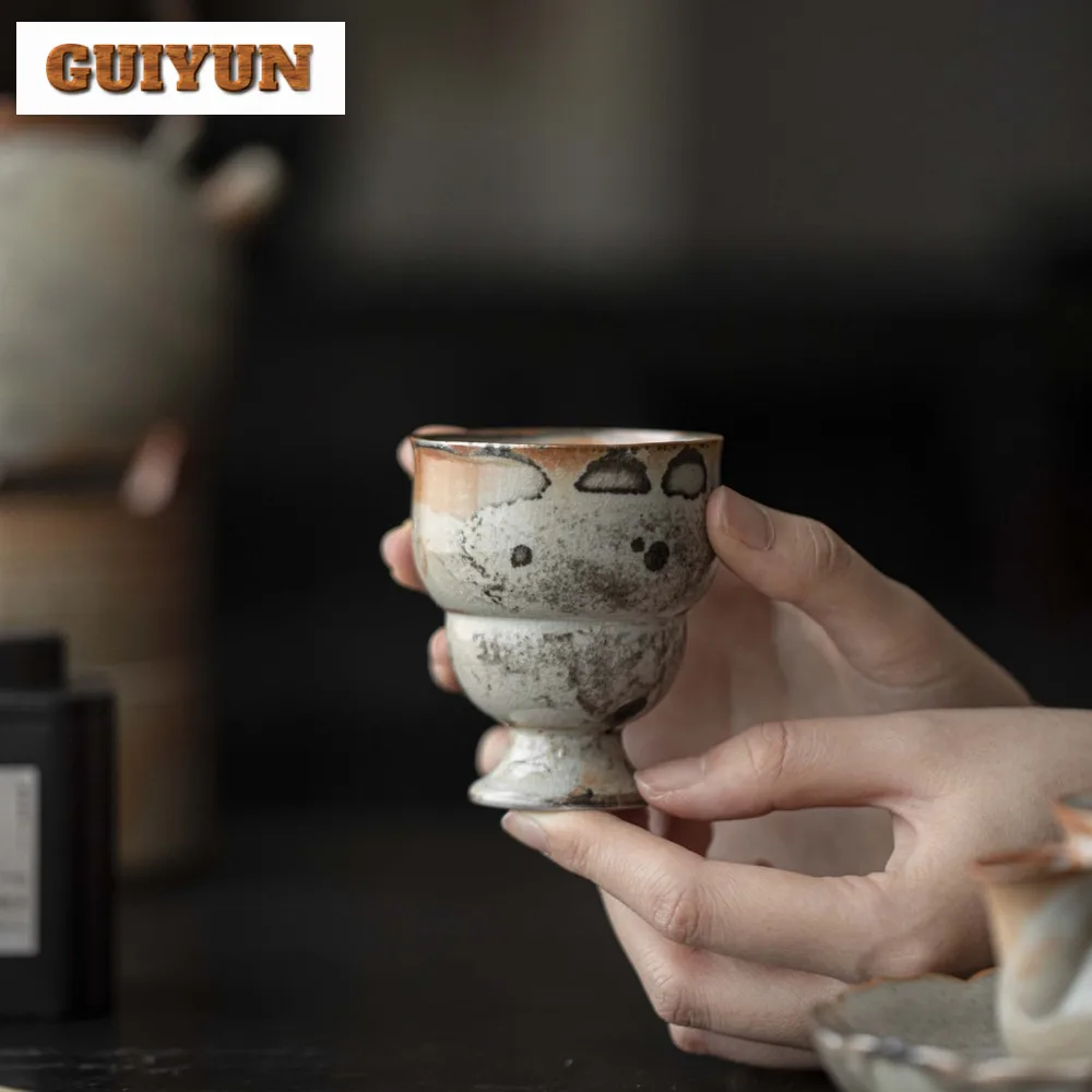 Retro Kiln Change Ceramic Teacup Japanese Wood-fired Porcelain Master Cup Ink Art Coffeeware Chazhan Kung Fu Tea Set Drinkware