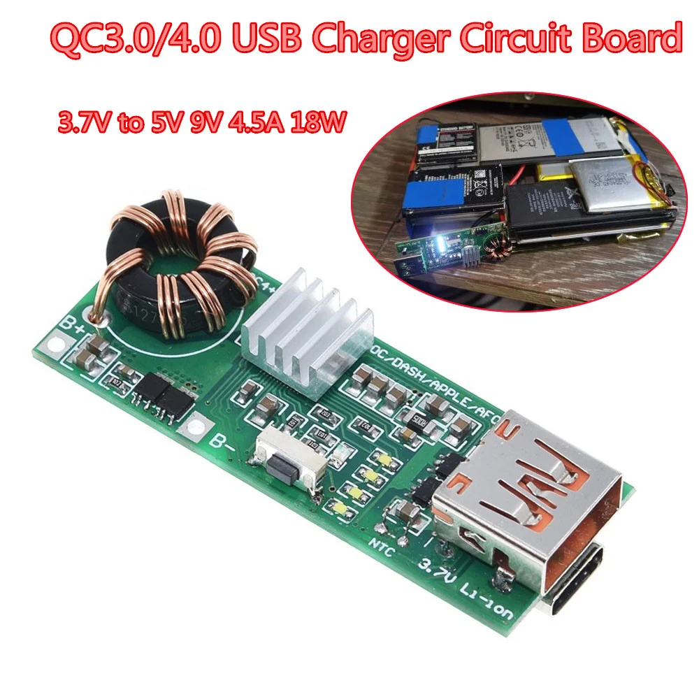 

QC4.0 QC3.0 USB Type-C Mobile Phone Quick Charge Power Module Power Bank 3.7V to 5V Boost Charger Circuit Board