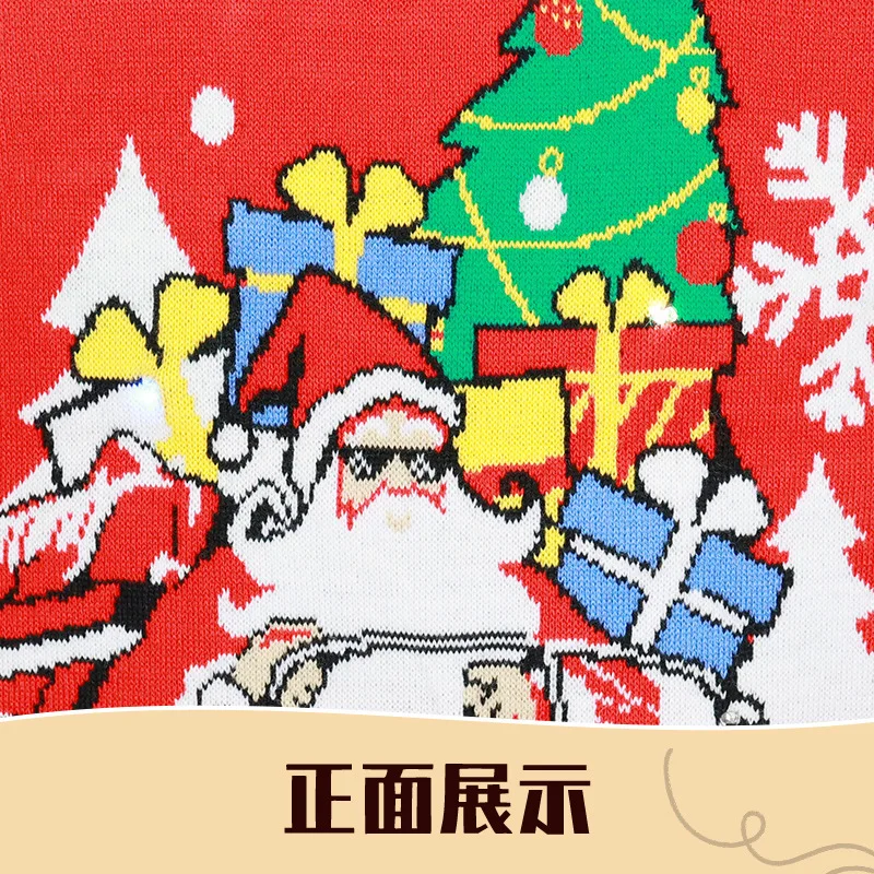 Unisex Christmas Hot Selling Red Sweater Man Women Knitting Sweater Custom Crew Neck Featuring Santa Claus Festival Design