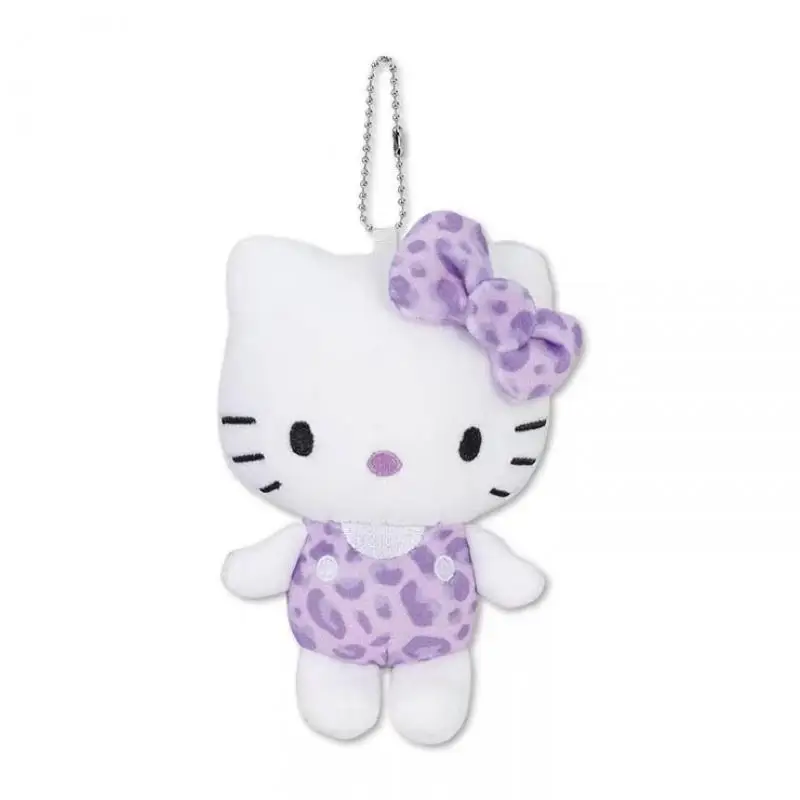 Sanrio-Llavero de Hello Kitty para niña, juguetes de peluche con patrón de leopardo de dibujos animados, regalo de corazón, mochila, accesorios colgantes, Kawaii, japonés