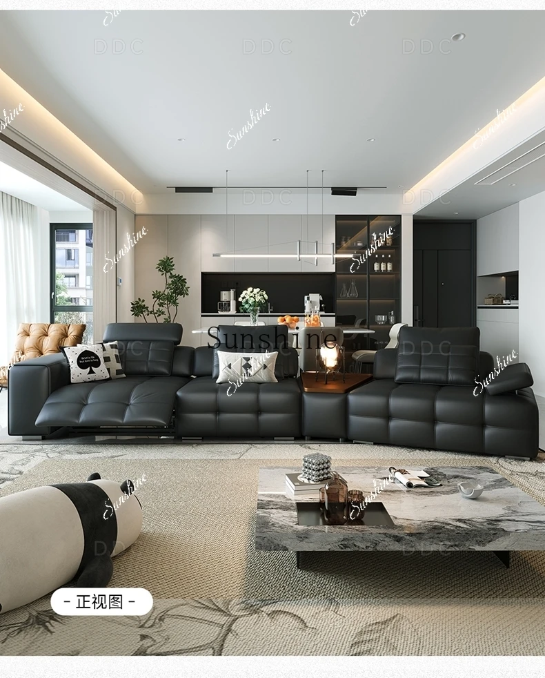 

Italian light luxury adjustable electric function large apartment curved leather sofaH