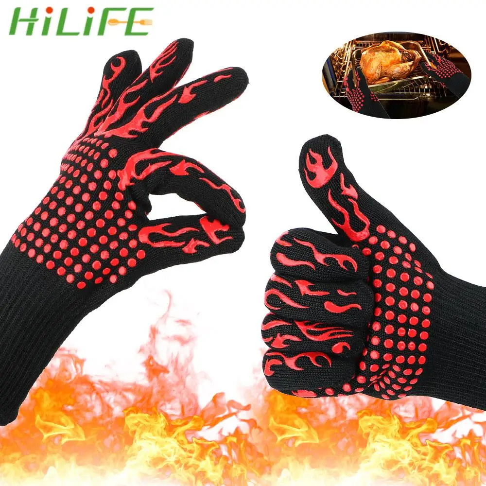 Fireproof Oven Mitts Flame Retardant 300-500 Centigrade Microwave Oven Gloves Extreme Heat Resistant Non-slip BBQ Fire Gloves