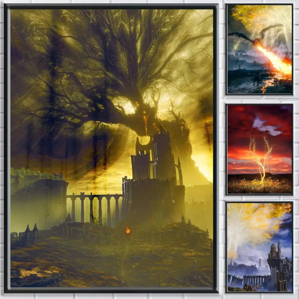 Póster de juego E-e-Eldens r-Ring, dormitorio, sala de estar, estudio y más allá, decoración autoadhesiva + regalo perfecto