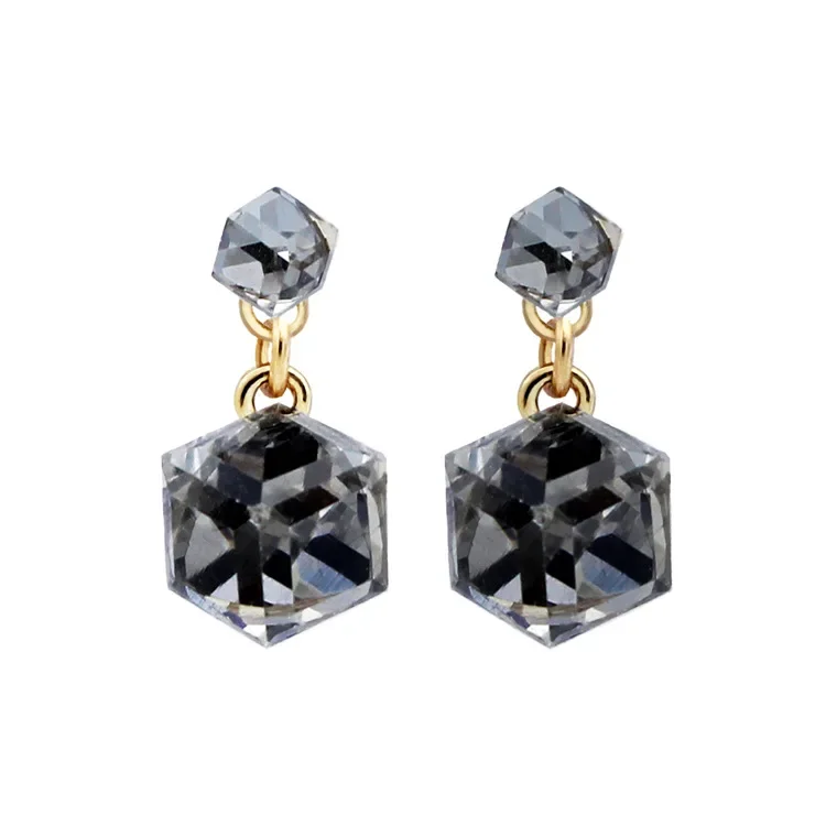 2024 New Women Fashion Geometric Cube Rhinestone Pendant Stud Earrings Party Jewelry Earrings for Women