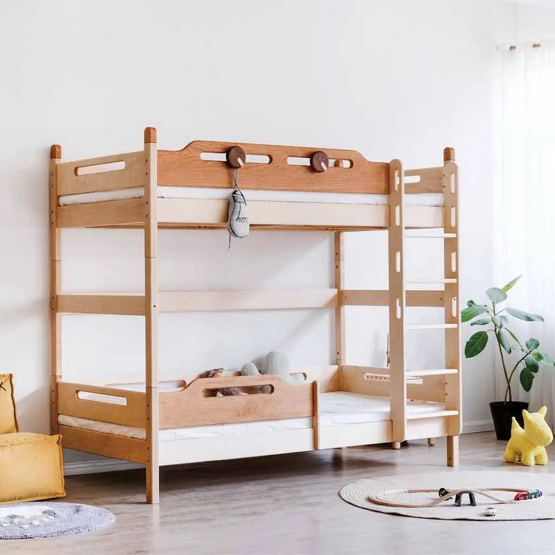 Customizable Single Medium Elevated Bed High Low Half Tall Bed with Guardrail House Maple Solid Wood Children's Duration 30 days
