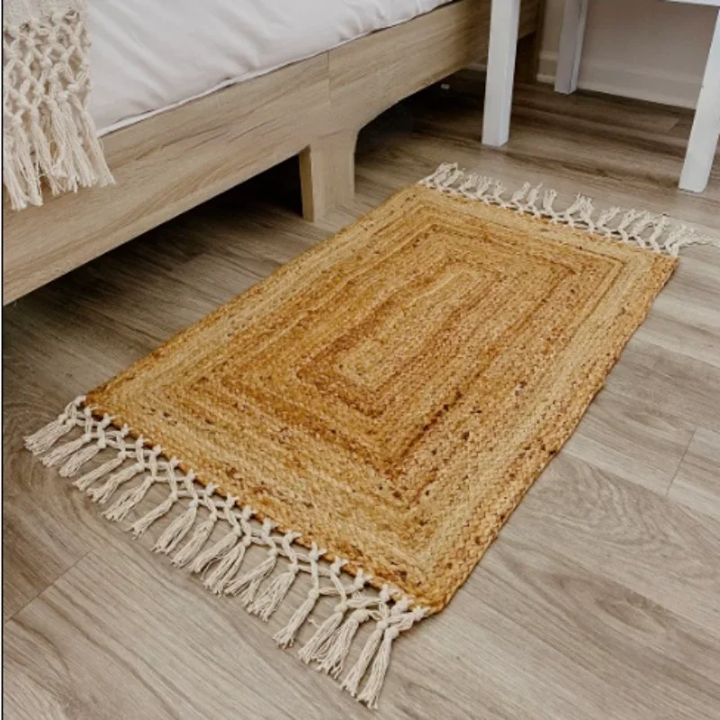 

Rug Carpet for Living Room Natural Jute Carpet Handmade Braided Tassel Carpet Modern Look Area Rug