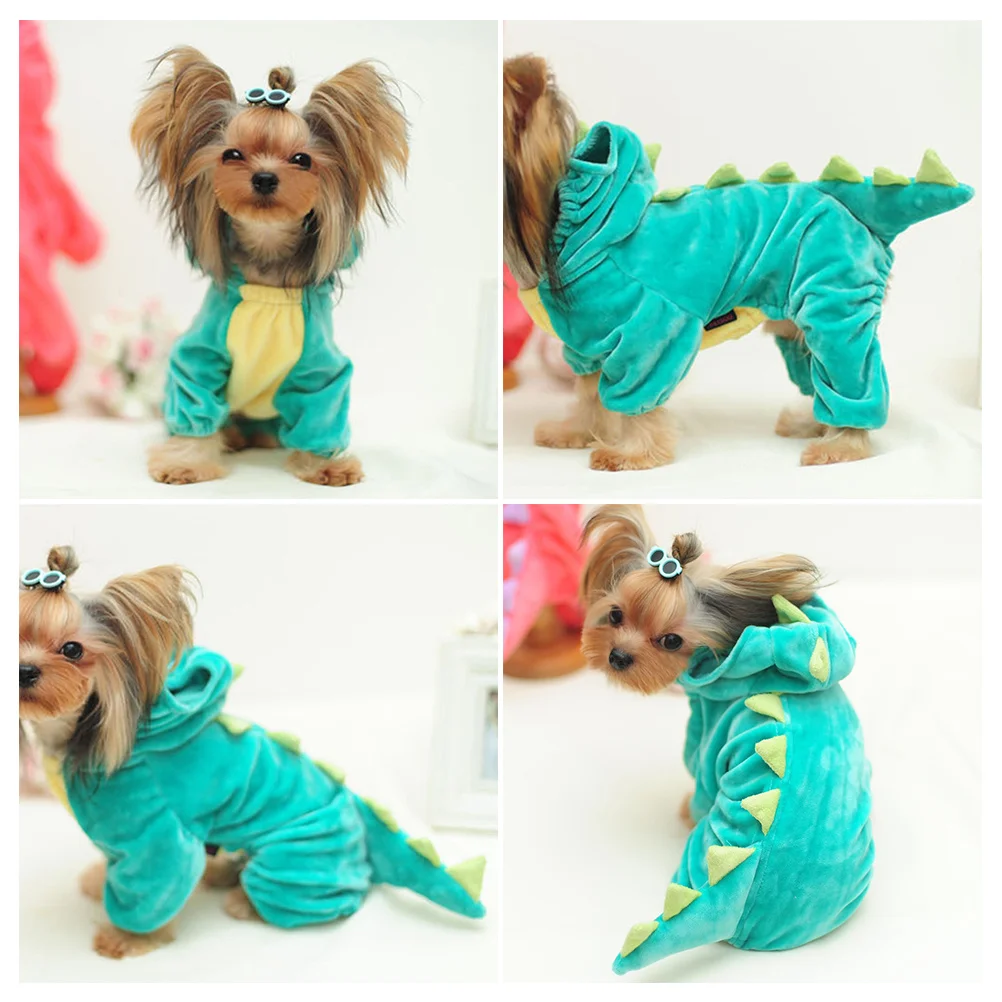 

Dinosaur Four-Leg Pet Costume Size S Green Breathable Lightweight Comfortable Dog Clothes Winter Pet Outfit Dog Clothes