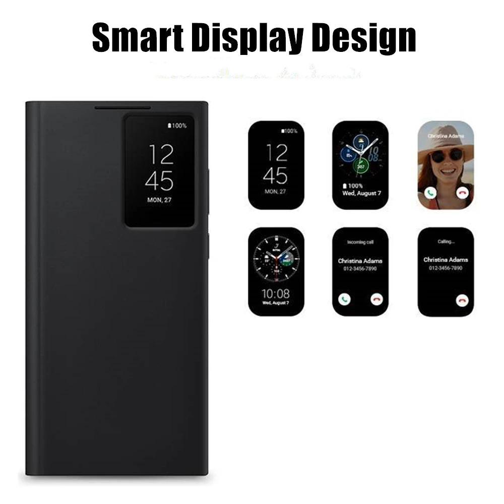 Window View Flip Cover Smart Chip Case For Samsung Galaxy S22 Plus S22Ultra Flip-free Wake Up Leather Case For Samsung S22 Ultra