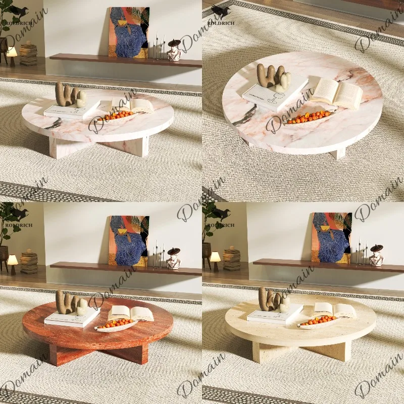 Powder Jade Round Coffee Table Marble Slate Living Room Luxury Stone Side Table 80cm