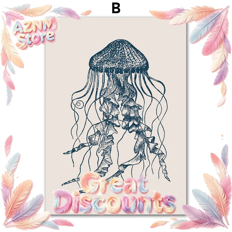 Seahorse Octopus Jellyfish Crab Vintage Marine Life Wall Art Print Canvas Painting Posters For Living Room Modern Home 2026