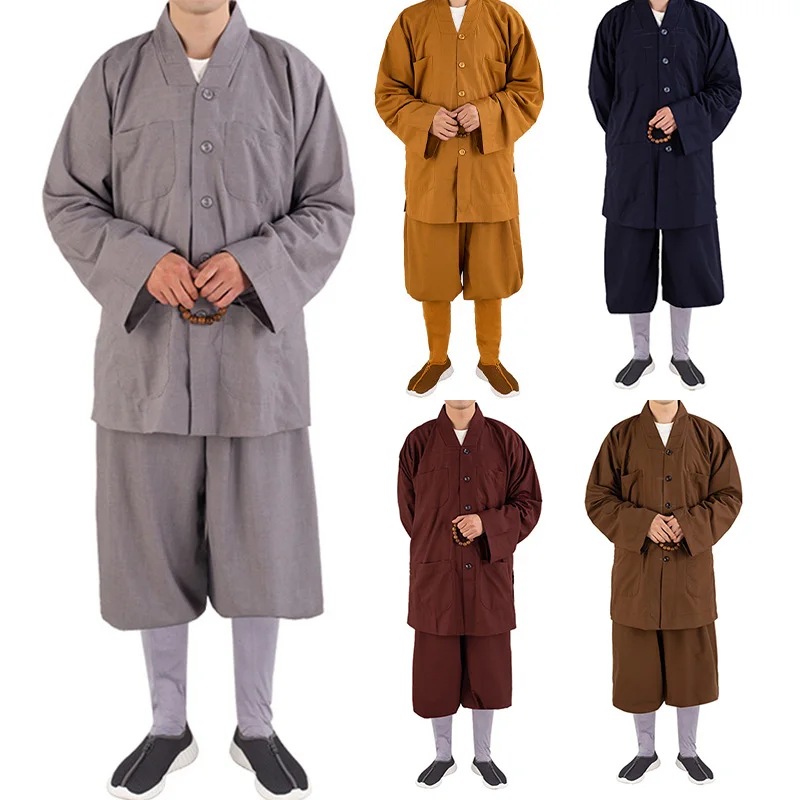 Tradizionale buddismo cinese Arhat abito Set uomo monaco Robe vestiti top e pantaloni vestiti buddisti Kung Fu uniforme arti marziali