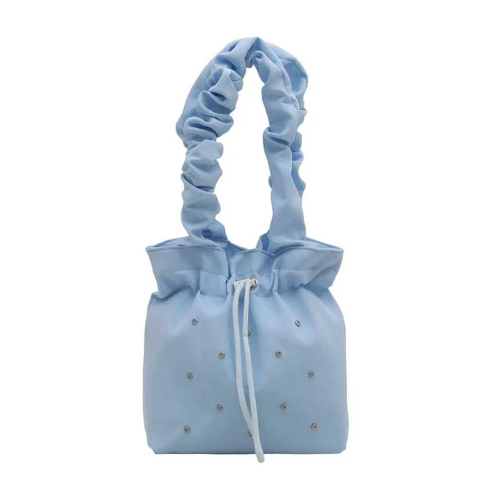 

Korean Sweet Pleated Tote Bag Versatile Large Capacity Nylon Shoulder Bag Casual Solid Color Drawstring Handbag Female