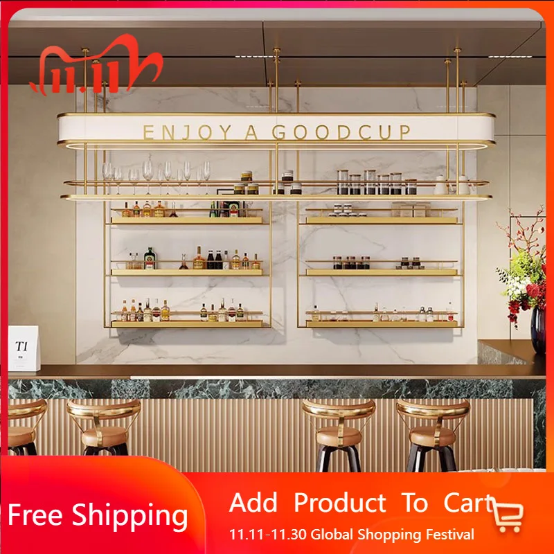 

Wall Shelf Bar Cabinet Wine Rack Drinks Bartender Metal Bar Cabinet Wine Rack Drinks Tall Botellero Vino Drinking Bar Furniture