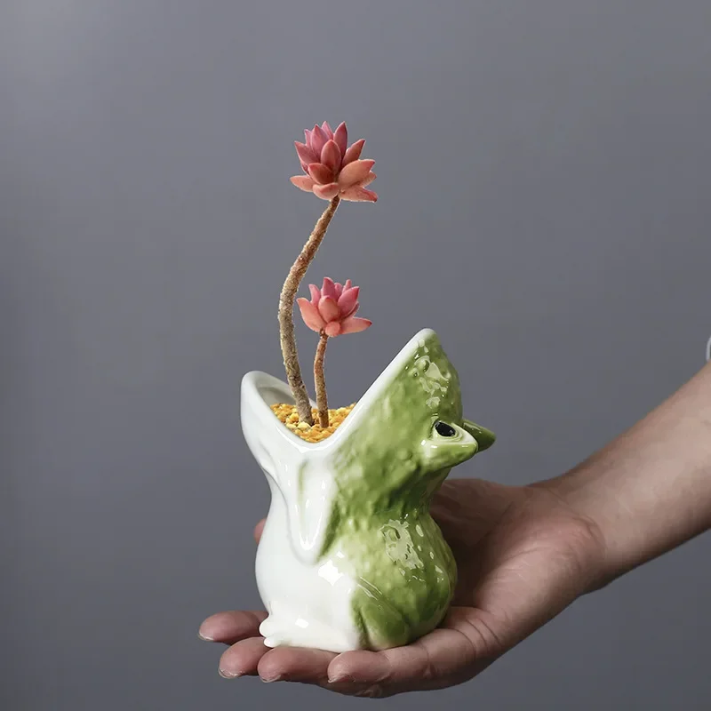 Cute Cartoon Animal Frog Succulent Flower Pot Ceramic Flowerpot Open-mouthed Frog Garden Accessories Succulent Plant Pot