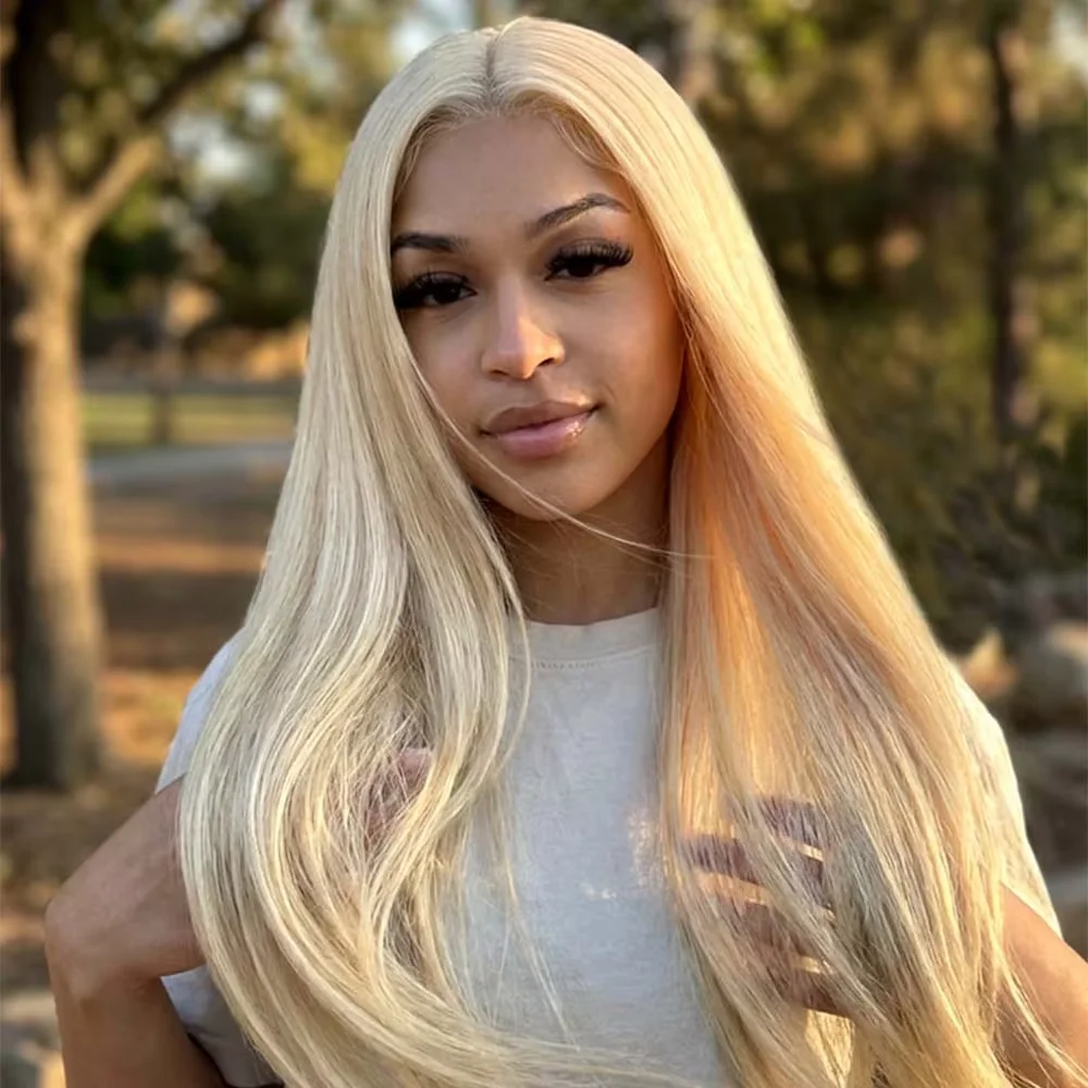 613 Blondes, glattes Echthaar, 13x6 Frontal, 13x4 HD transparente Lace-Front-Perücke, 200% Dichte, vorgezupfte Echthaar-Perücke, anfängerfreundlich, 40-46 Zoll