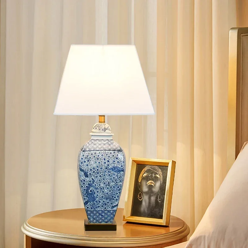 GISELLE Contemporary Blue CeramicTable Lamp Luxury Creativity Living Room Bedroom Study Hotel engineering Desk Light