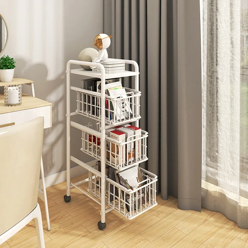 

Drawer Type Kitchen Trolleys Wrought Iron Floor Cart Modern Kitchen Furniture Household Gap Storage Rack Melon and Fruit Rack