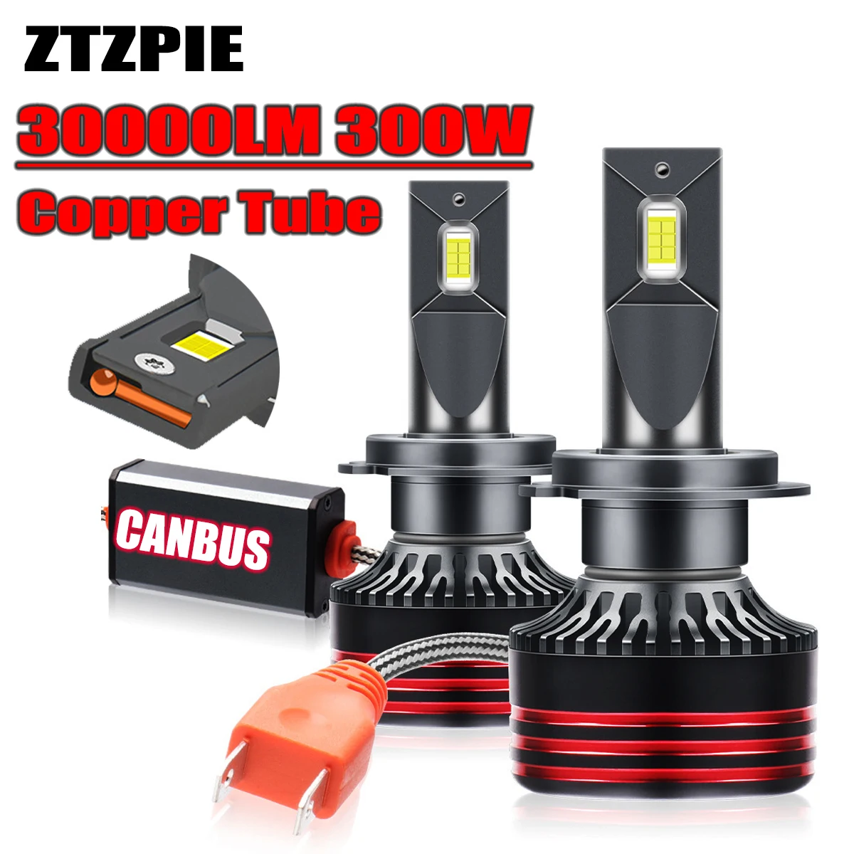 

ZTZPIE 6000K HB3 HB4 9005 9006 H1 H7 H4 H11 Led Bulb Canbus 12X CSP 3570 High Power Car Headlight Copper Tube Light 300W 30000LM
