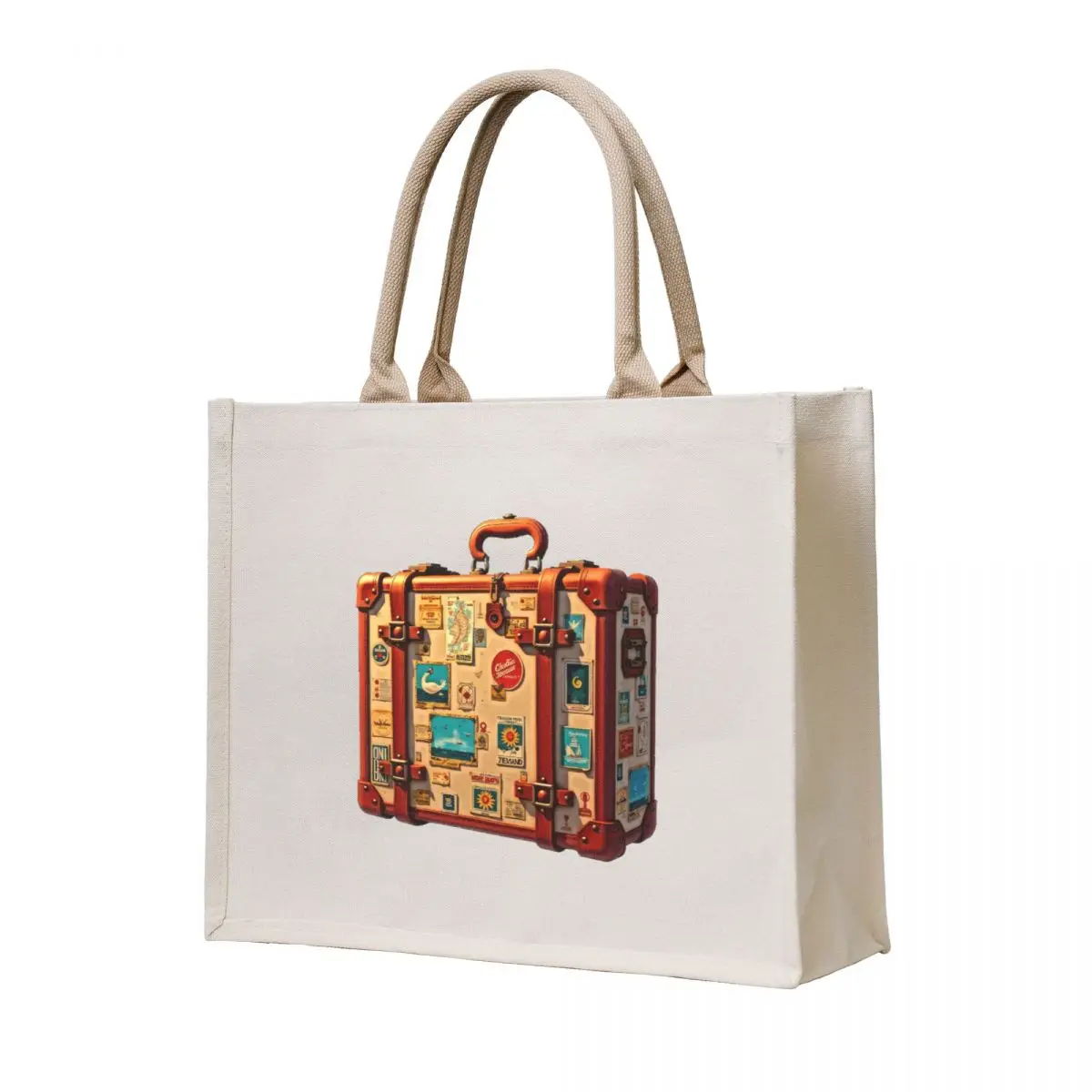 

Vintage suitcase with travel stickers Tote Bag Beach bag sac pour femme shopping bag logo