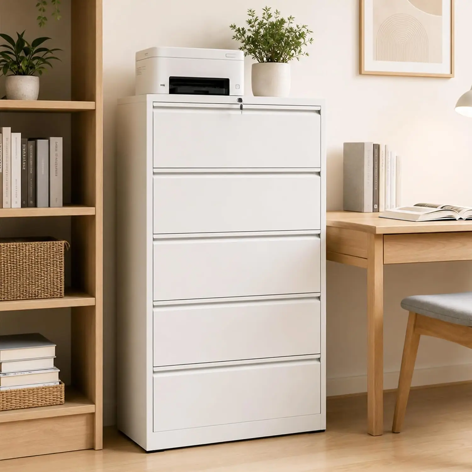 5 Drawer Metal Lateral File Cabinet with Lock, Fits Letter & Legal & A4 & F4, 64