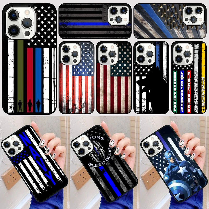 Blue American Flag Phone Case Back Cover for iPhone 16 15 SE2020 14 13 11 12 Pro Max mini XS XR X PlusS Fundas Coque