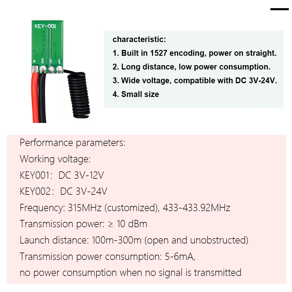 433Mhz RF draadloze zendermodule Mini DC 12V 3V 5V 9V leercode 433,92 MHz 1 CH-uitgang voor afstandsbedieningen 1527-codering