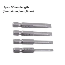 4 Pcs 50mm Slotted Screwdriver Bits 3-6mm Magnetic Flat Head 1/4'' Hex Shank SL3/SL4/SL5/SL6 For Power Tools Accessories