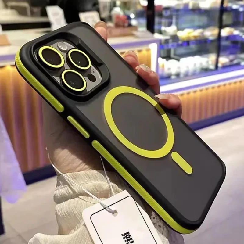 

Luxury Matte Frosted Bicolor Magnetic Phone Case For iPhone 16 15 14 13 12 Pro Max Plus Translucent Wireless Charge Hard Cover