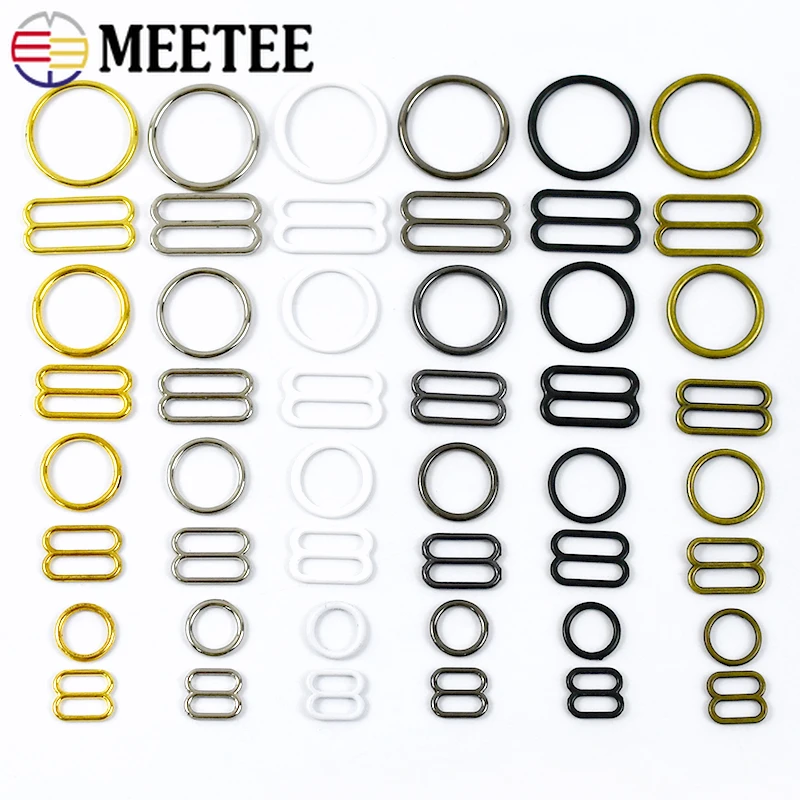 Meetee 100Sets 6-20mm Bra Rings Metal Buckle Underwear Bikini Adjust Slider Clasp Strap Connector O Ring Hook Sewing Accessories