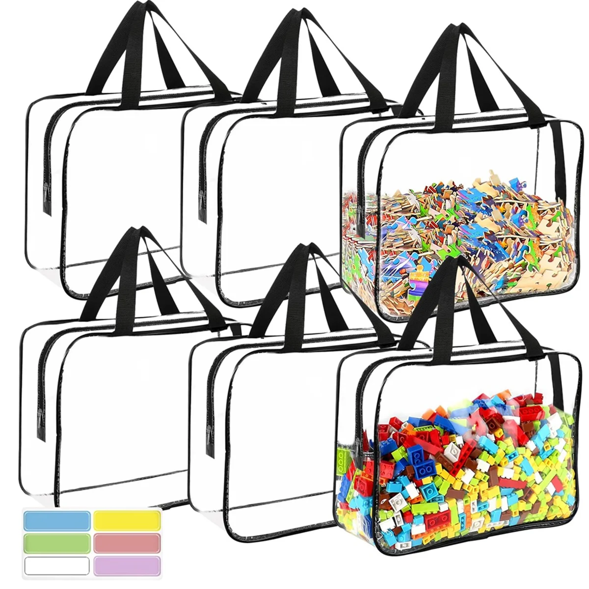 

Large Toy Storage Bags with Labels, Reusable Clear PVC Board Game Storage, Travel Waterproof Organizer Bags with Zipper