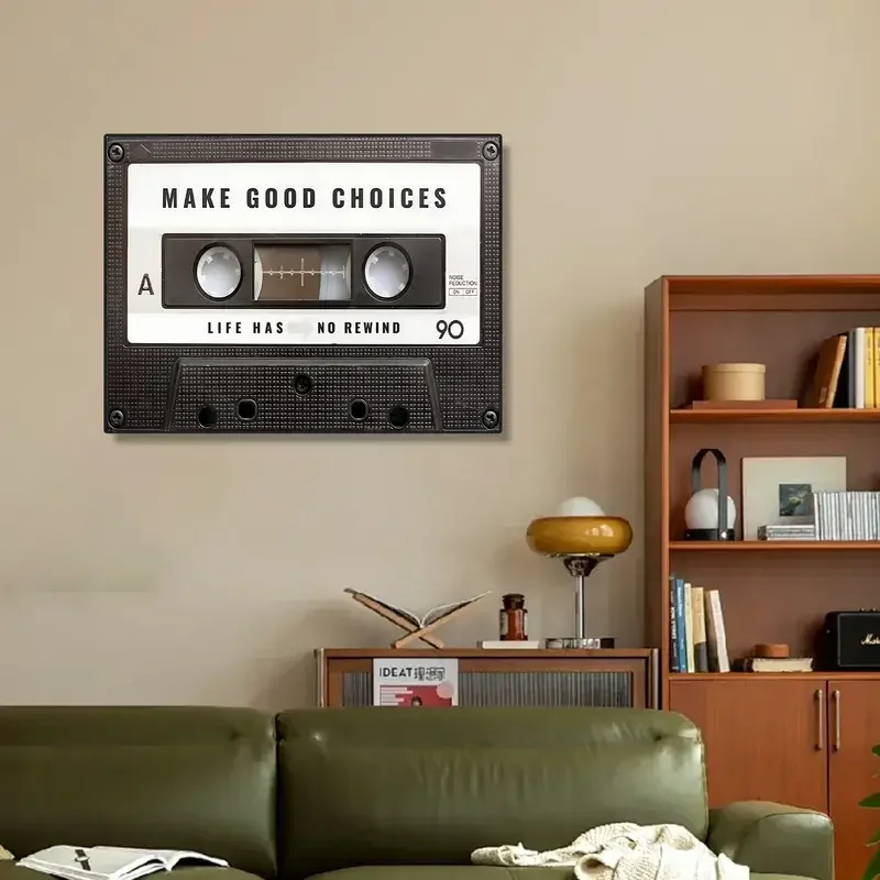 1pc Inspirational Cassette Wall Art Canvas Print Poster -  with Uplifting Quotes and Unique Make Good Choices Life Has