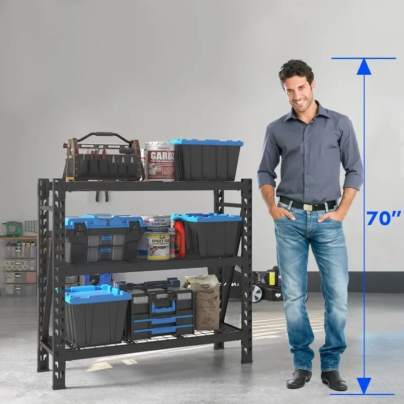 FLEXIMOUNTS-Estantería de garaje de 3 niveles, estantes ajustables de alta resistencia, bastidores de almacenamiento de capacidad de peso de 4650 libras, 4 pies de alto, paquete de 2