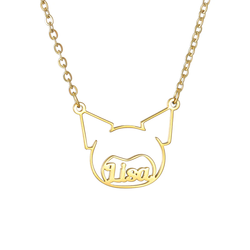 Goxijite Customized Name Necklace For Kids Stainless Steel Custom Nameplate Necklaces With Cartoon Character Child Gifts