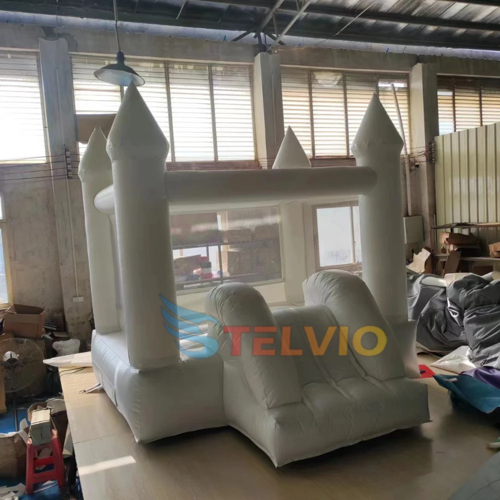 Pretty mini white wedding bounce house with slide indoor outdoor PVC white inflatable castle bounce house jumping