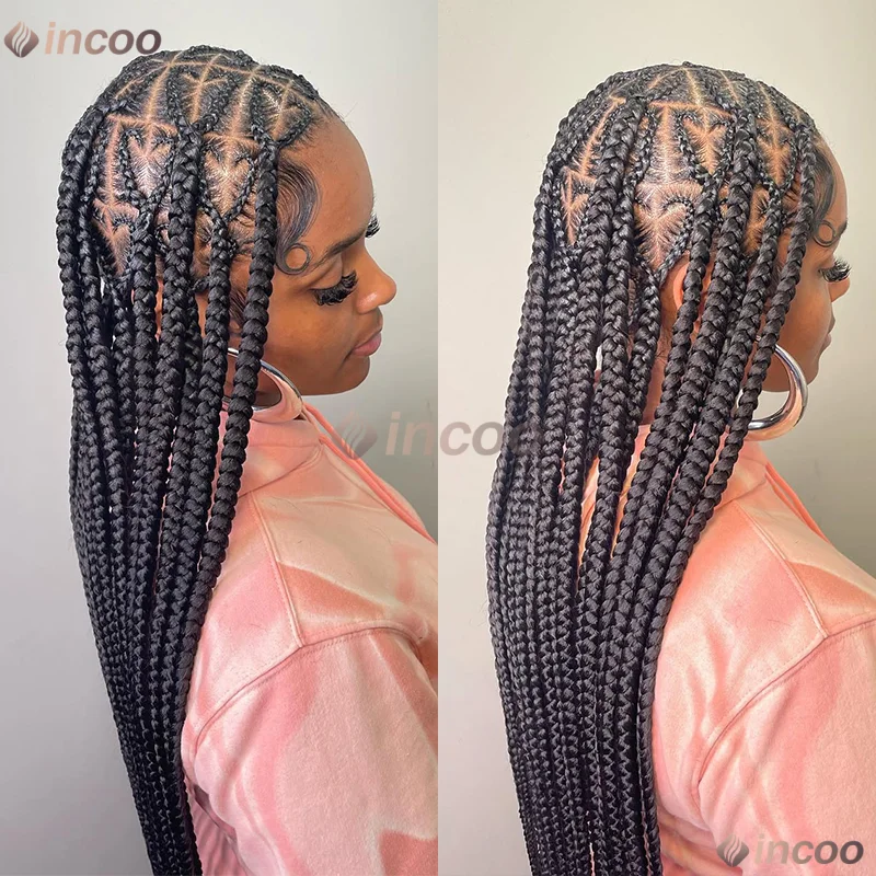 36 "الدانتيل الجبهة الباروكات الاصطناعية للنساء كورنو على شكل قلب الباروكات صندوق الضفائر الدانتيل الباروكات مع شعر الطفل #1