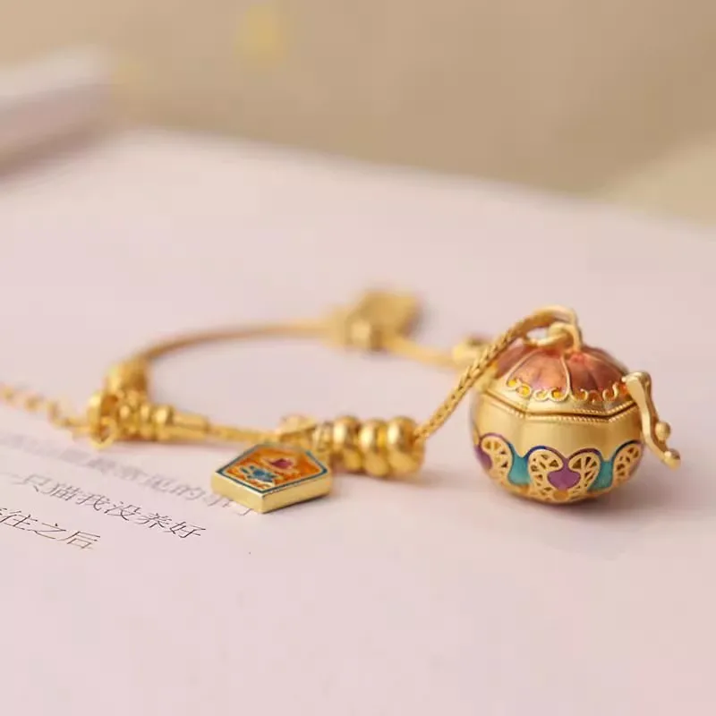 Chinese Style Enamel Oil Drip Aromatherapy Ball Pendant Necklace Bracelet for Women Charm Jewelry Set