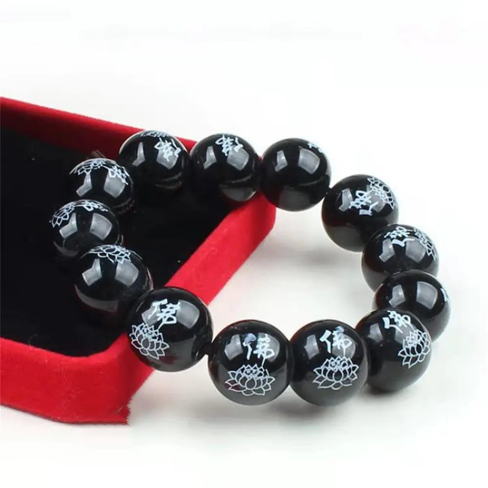 

Natural Black Onyx Buddha Lotus Bracelet Charms Fashion Fine Jewelry Personalized Women Men Bangle Designer Luxury Holiday Gifts
