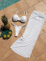 3 Piece Swimwear Set 2025 Luxe Balconette Bikinis High Waisted Maxi Beach Holiday Skirt New Bathing Suit Vacation Outfits K247 - Image 5
