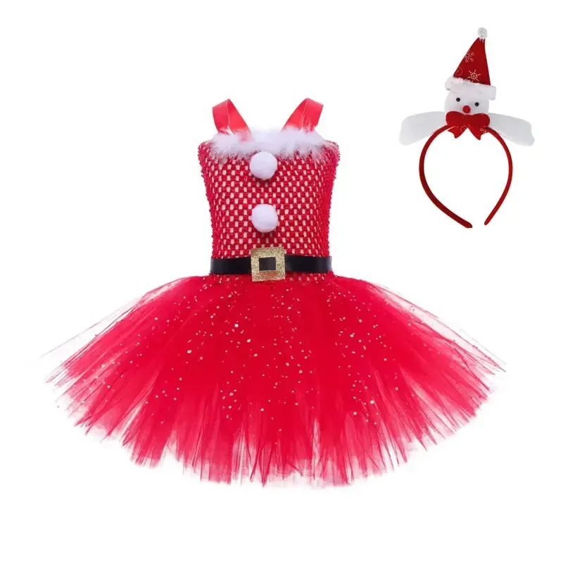 Weihnachten Santa TUTU Spitze Kleid Für Mädchen Cosplay Kostüm Weihnachten Kind Sling Up Party Tunika + Stirnband 2PC Set kind Kleid Kleidung