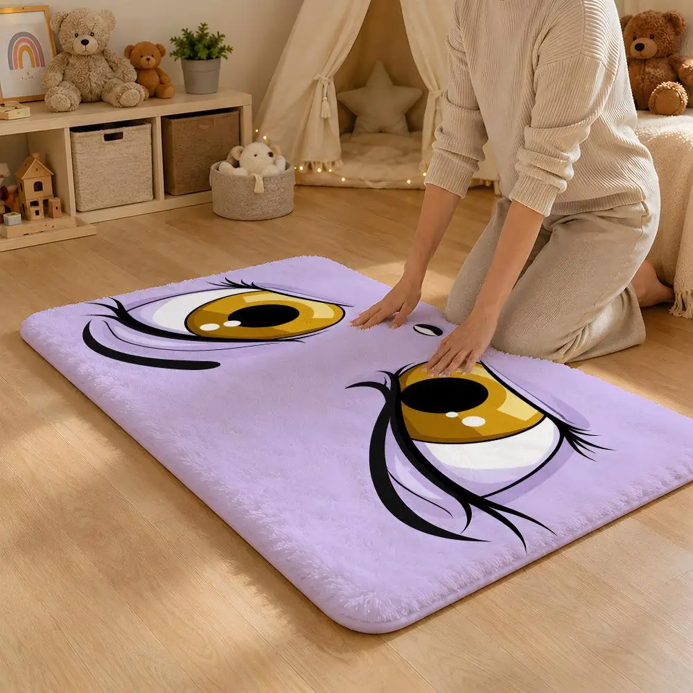 Striking Cartoon Eyes Floor Mat Flannel Rug Non Slip Absorbent Soft Washable For Entryway Hallway Bathroom Kitchen Decor