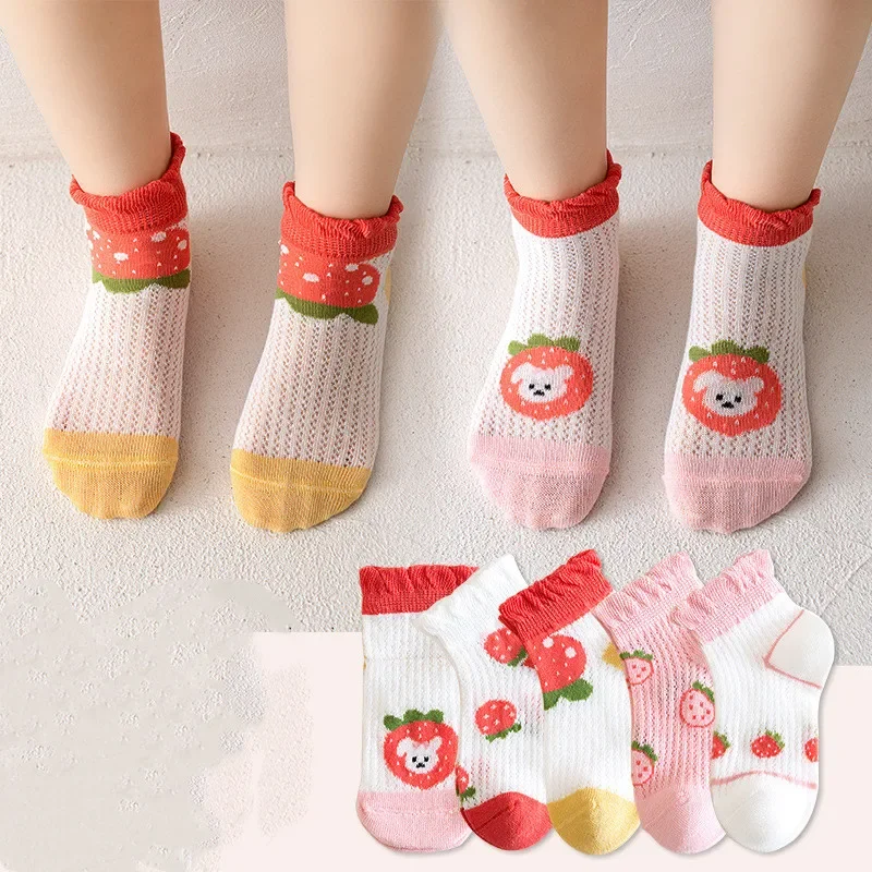 Kids Socks 5 Pairs/set Summer Thin Breathable Cotton Mesh Cartoon Animal  Infant Children Socks 0-5T Boys Girls Clothes