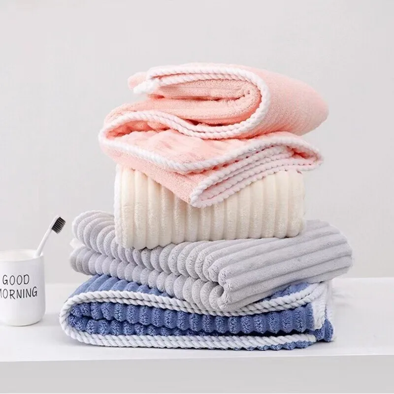 Candy Stripe Coral Fleece Towel Ultra Soft Thick Super Absorbent Lint Free Quick Dry Bath Towel for Home Use