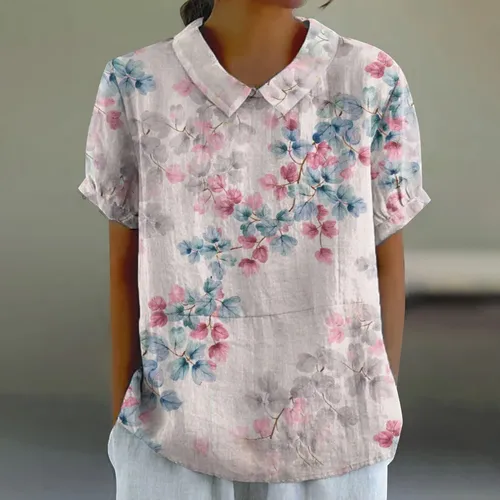 Nuevas blusas elegantes de verano 2025 para mujer, camisetas con estampado Floral, camisetas de manga corta con solapa a la moda, blusas Retro para mujer