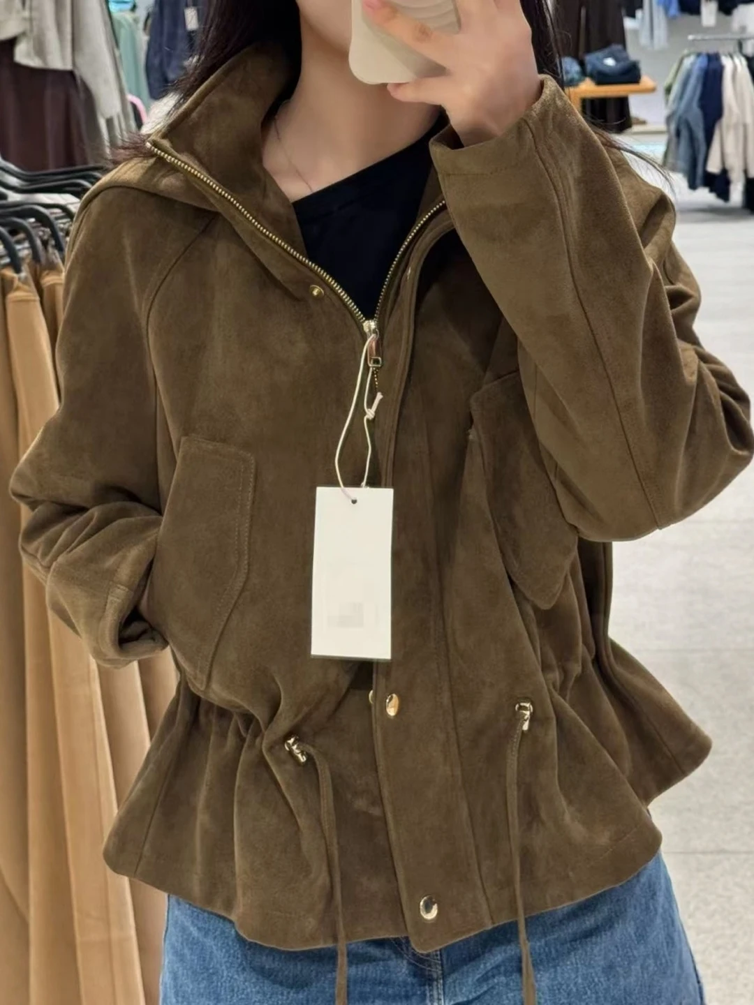 

Теплый воротник-стойка с эффектом искусственной замши, женское пальто с американским логотипом, 8372284, длинная повседневная верхняя одежда с капюшоном све