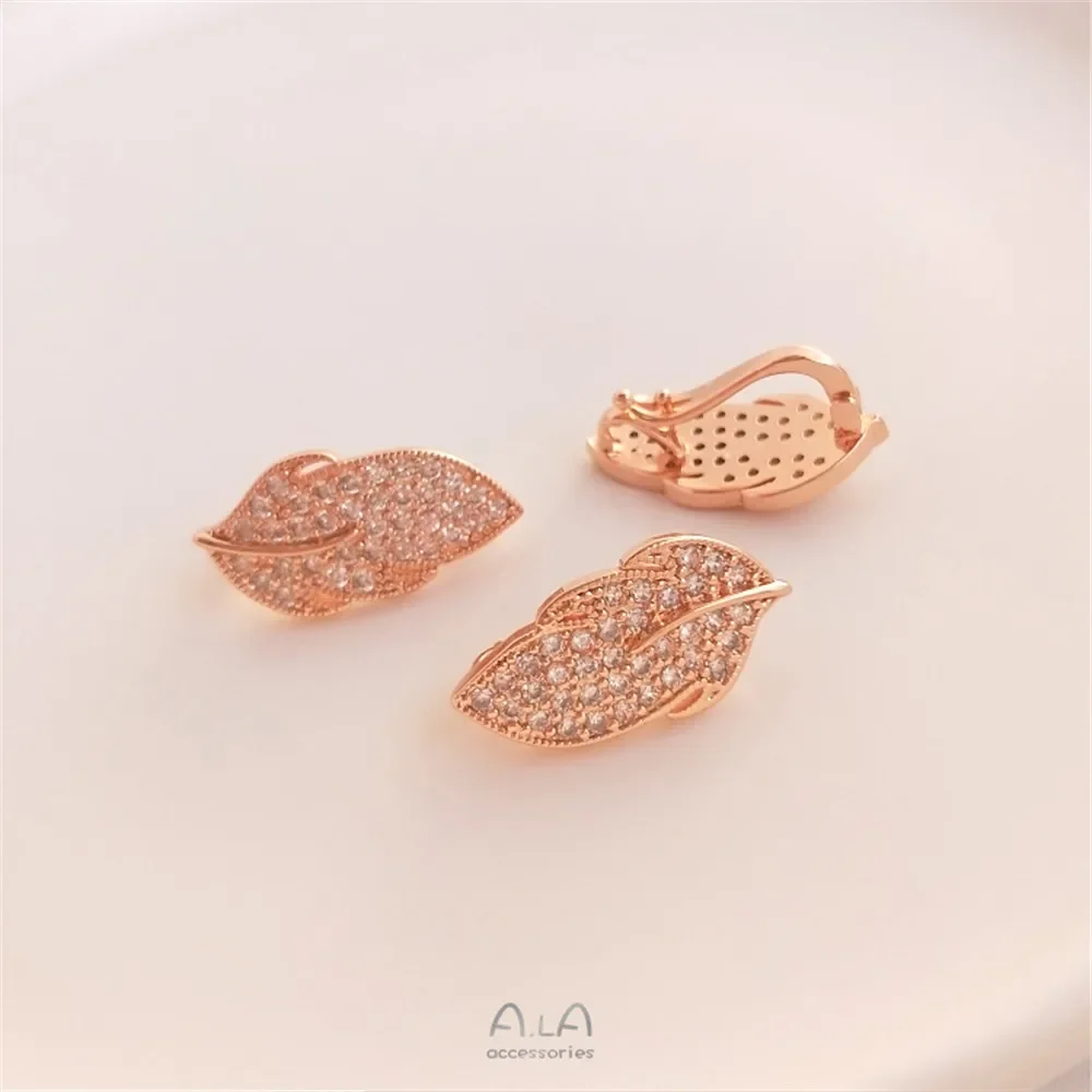 

1pcs Vacuum plated 18K real gold white gold micro-inset zircon leaf feather pearl clasp diy necklace sweater chain