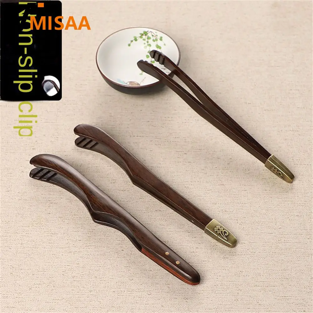 Tea Clip Wear-resistant Fall-proof Single Or Multiple Wooden Tweezer Teacup Clip Convenient Versatile Ebony Alloy Tongs