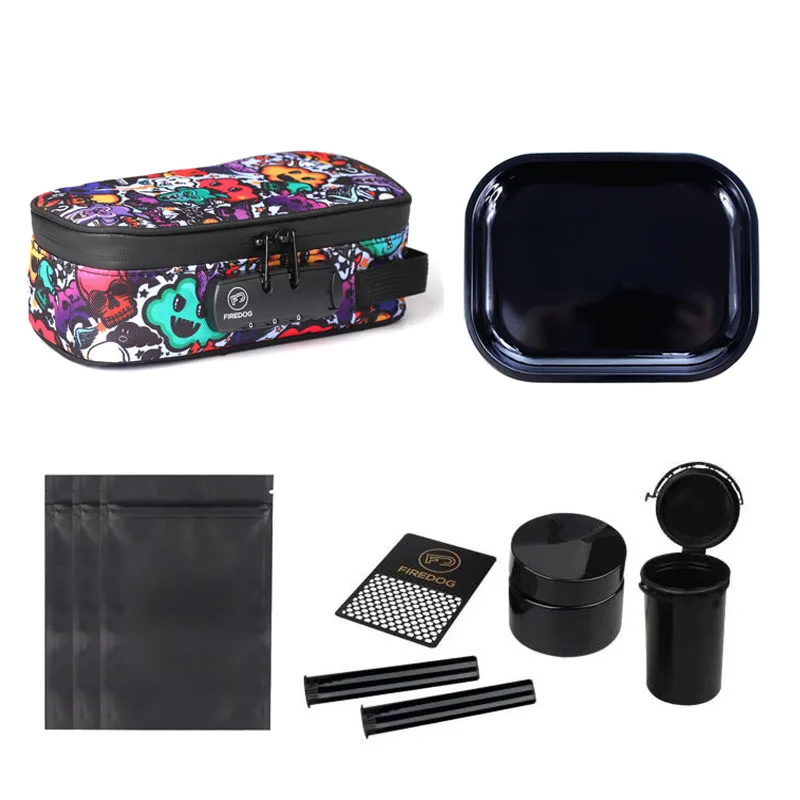 FIREDOG Smoking Odor Smell Proof Kit with Combination Lock Rolling Tray Grinder Stroage Bag Set