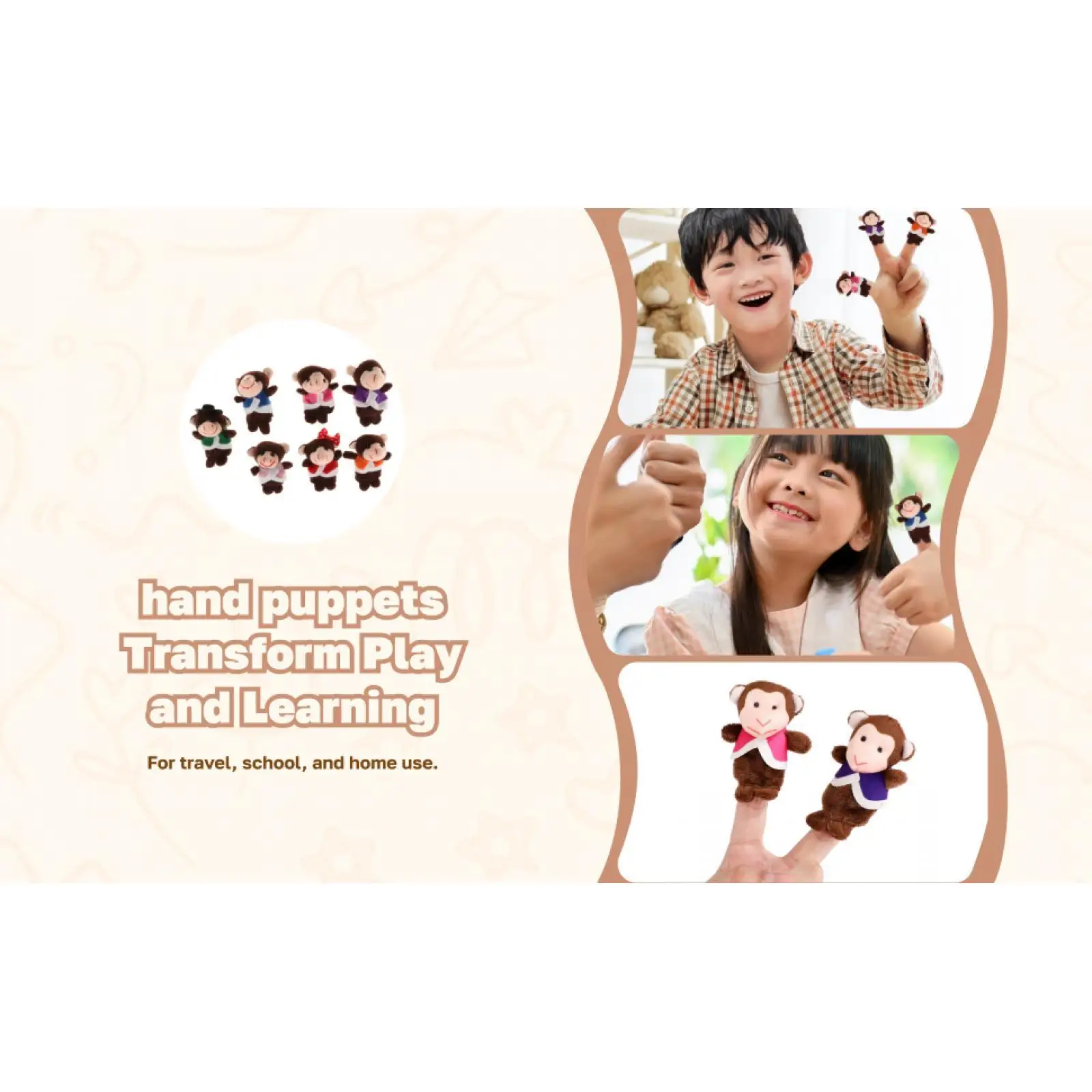 Juego de marionetas de dedo de animales de peluche suave, 7 Uds., juguetes educativos de estilo Animal de terciopelo del tiempo, regalo preescolar para guardería