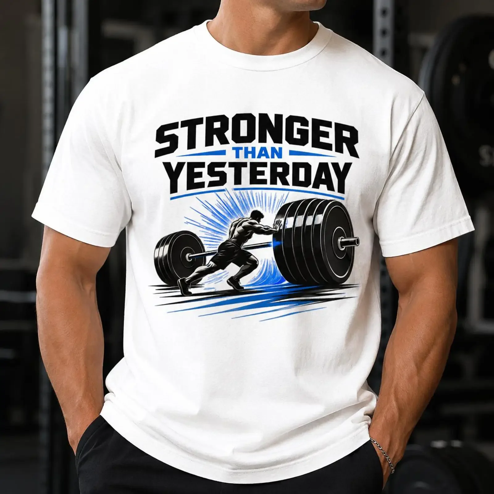 Gym Motivation T Shirt Stronger Than Yesterday Fitness Workout Lifting Lover Apparel  vintage Washed Breathable graphic