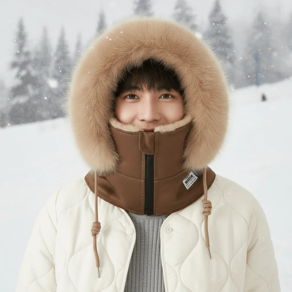 Neck Warmer Thick Hooded Scarf Hat Full Coverage Windproof Unisex Balaclava Fleece Lined Thermal Winter Face Mask Men